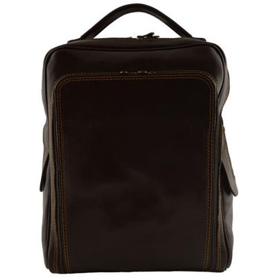 Zaino In Pelle Vera Per Uomo Con Tasca Frontale Colore Moro - Pelletteria Toscana Made In Italy - Zaino