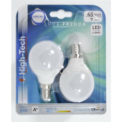 SET 2 LAMPADINE LED SAMSUNG SFERA E14 7W G45 LUCE FREDDA 6000K 570 LUMEN - High-tech