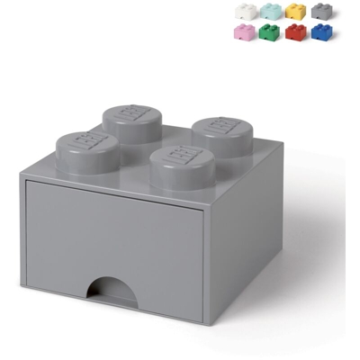 Brick cassetto 4 pomelli, 1 cassetto, impilabile, contenitore, 4.7 l, colore: grigio, 194 – m. Stone grigio - Lego