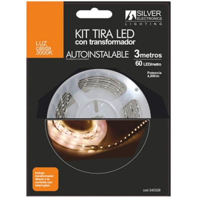 Silver - Striscia LED 3m 3528 12V W/Feeder 230V 3000K