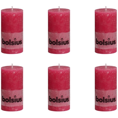 Candela rustica pilastro 130 x 68 mm Fucsia 6 pz - Bolsius