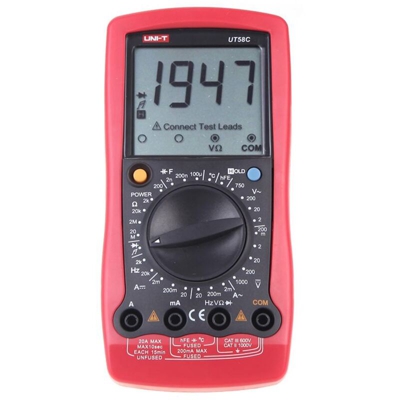 Multimetro digitale UT58C Uni-T 1000Vdc 1000Vdc 750Vac 20A AC/DC Transistor, diodi e resistenze 20A