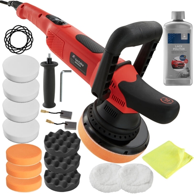 Tectake - Lucidatrice eccentrica K7250B - lucidatrice auto, lucidatrice per auto - 16 pezzi incl. prodotto per lucidatura
