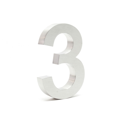 Numero civico in 3D '3' acciaio inossidabile 20cm carattere Arial antiruggine - WILTEC