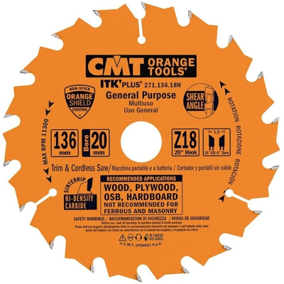 Cmt Orange Tools - 271.136.18H LAMA CIRCOLARE (ULTRA ITK) HW 136X1.5/1X20 (+10) Z18 ATB+S