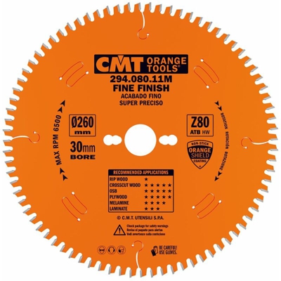 Cmt Orange Tools - 294.080.11M LAMA CIRCOLARE UNIVERSALE HW 260x2.5/1.8x30 Z80 ATB -5° NEG