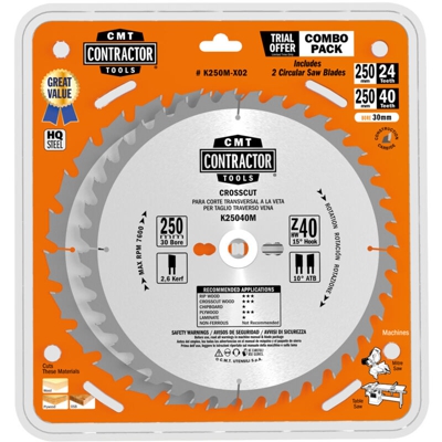 Cmt Orange Tools - K250M-X02 2-PCS_ ITK-CONTRACTORS HW 250x2.6/1.8x30 Z24+Z40 ATB