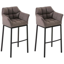 Set 2 Sgabelli Bar DAMASO - Sgabello Alto Design Trapuntato in Tessuto, con Braccioli e Schienale Imbottiti e Poggiapiedi l Sedia Sgabello Cucina Bar Pub 4 Gambe Grigio Nero precio