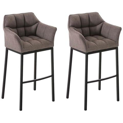 Set 2 Sgabelli Bar DAMASO - Sgabello Alto Design Trapuntato in Tessuto, con Braccioli e Schienale Imbottiti e Poggiapiedi l Sedia Sgabello Cucina Bar Pub 4 Gambe Grigio Nero