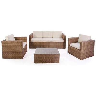 Set Salotto Da Giardino Divano 3 Posti Tavolo E 2 Poltrone In Polyrattan Naturale Bertozzi Capri