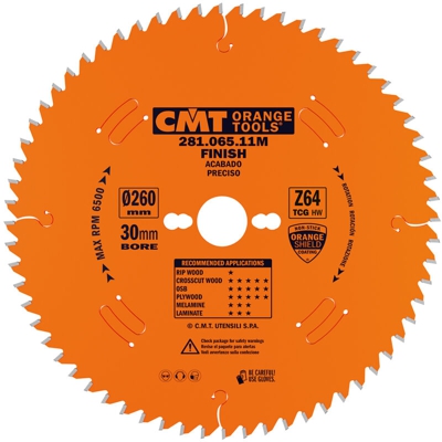 Cmt Orange Tools - 281.065.11M LAMA DENTE TRAPEZOIDALE HW 260x2.5/1.8x30 Z64 TCG 3neg
