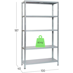 Scaffale 5 Ripiani Portata Ripiano 80kg 100X40X186 Incastro Zincato - Grima precio