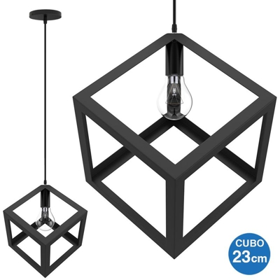 Bakaji - Lampadario Lampada Sospensione Cubo 23cm Design Moderno Paralume Metallo Nero