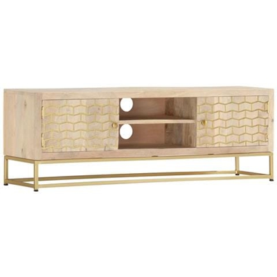 Mobile Porta Tv Oro 120x30x40 Cm In Legno Massello Di Mango