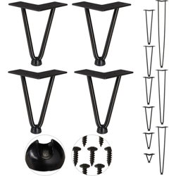 Relaxdays - Gambe da Tavolo, Set da 4, 2 Aste, Metallo, Piedi Mobili a Forcella per Sgabello Tavolo Armadio H: 15 cm, Nero en oferta