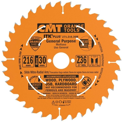 Cmt Orange Tools - 271.216.36M LAMA CIRCOLARE (ULTRA ITK) HW 216X1.8/1.2X30 Z36 ATB+S -5NEG