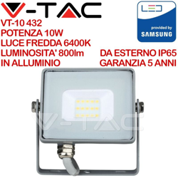 V-Tac Proiettore Led Slim Chip Samsung 10W Colore Grigio Luce Fredda Vt-10-G 432 características
