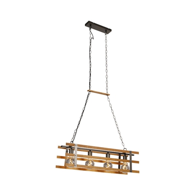 Lampada a sospensione tavolo soggiorno paleta - Industriale - Legno,Acciaio - Marrone/Nero - Oblungo Max. 4 x Watt - Qazqa