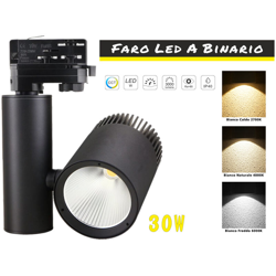 Ledlux - Faro Lampada Led A Binario 30W Trifase CCT CRI 90 Carcassa Nera 2700K 4000K 6000K 3 In 1 Luce Stretta 24 Gradi en oferta