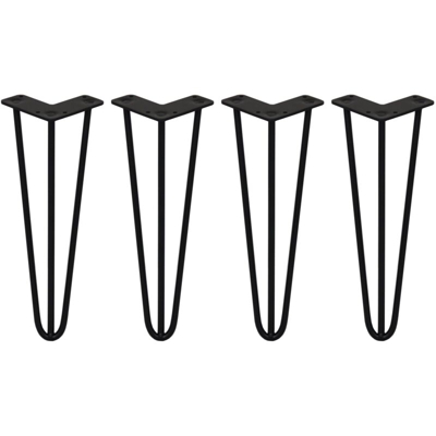 SKISKI LEGS - 4 Gambe per Tavolo a Forcina 35,5cm 3 Rebbi in Acciaio Nero Spessore 10mm