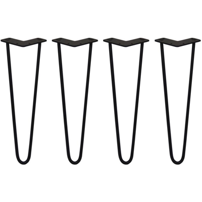 SKISKI LEGS - 4 Gambe per Tavolo a Forcina 40,6cm 2 Rebbi in Acciaio Nero Spessore 10mm