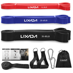 Set di fasce di resistenza per il fitness, arancione, rosso e nero Set 3 pezzi + 2 maniglie + 1 fibbia per porta + 2 moschettoni + custodia en oferta