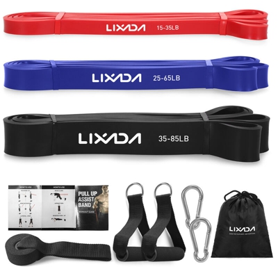 Set di fasce di resistenza per il fitness, arancione, rosso e nero Set 3 pezzi + 2 maniglie + 1 fibbia per porta + 2 moschettoni + custodia