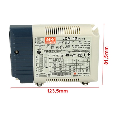 Led Driver CC LCM-40 Dimmerabile 0-10V 10V PWM Corrente Costante Selezionabile 350/500/600/700/900/1050mA - Meanwell