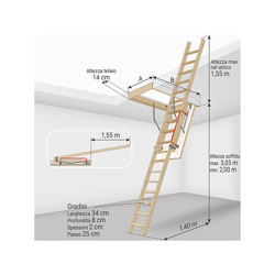 Scala Expert - B. Scala scorrevole retrattile - Altezza soffitto massima 3.05m - Dimensioni foro : 70x120cm características