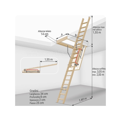 Scala Expert - B. Scala scorrevole retrattile - Altezza soffitto massima 3.05m - Dimensioni foro : 70x120cm