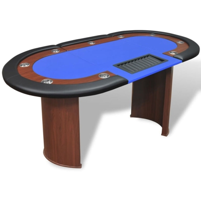 Tavolo da Poker 10 Giocatori Postazione Dealer Vassoio Chip Blu - ASUPERMALL
