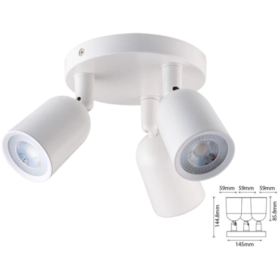 Portafaretto LED Montaggio a Plafone Rotondo 3*GU10 Orientabili Colore Bianco - V-TAC