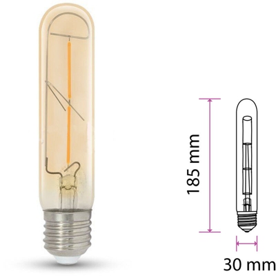 V-tac - Lampada Filo Led a Filamento E27 2W T30 Bianco Caldo 2200K Tubolare Cover Amber SKU-7252