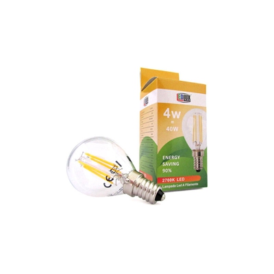 Lampada Filo Led Con Filamento E14 G45 4W=40W 360 Gradi Bianco Caldo 2700K Bulbo Globo Piccolo Sfera SKU-43001 - LEDLUX