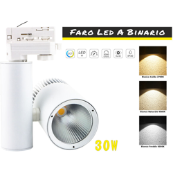 Ledlux - Faro Lampada Led A Binario 30W Trifase CCT CRI 90 Carcassa Bianca 2700K 4000K 6000K 3 In 1 Luce Stretta 24 Gradi características