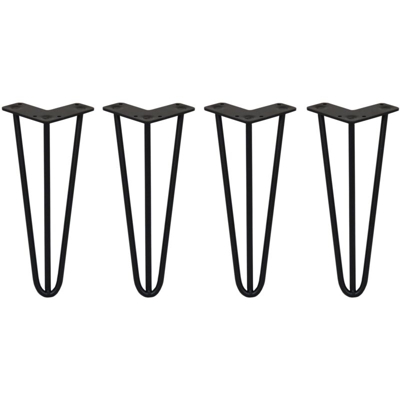 SKISKI LEGS - 4 Gambe per Tavolo a Forcina 30,5cm 3 Rebbi in Acciaio Nero Spessore 10mm