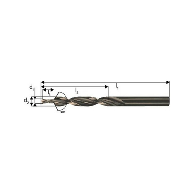 Guhring - Trapano Intensificato Gambo Cilindrico Foro Pilota 90 °, M3 Bit Filo H9 (D1) X Fragola H8 (D2) 2,5 X 3,4 Millimetri