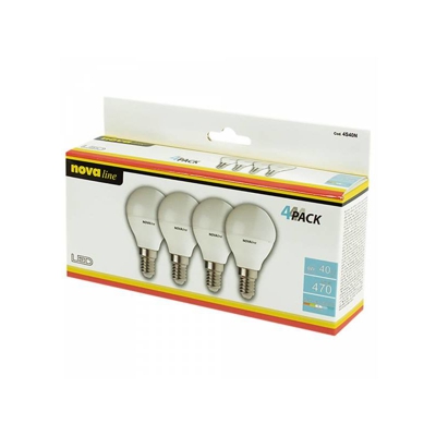 LAMPADA A LED QUADRIPACK BOX 'SFERA' FREDD.6500K 6 W =40 W E14 -470 lm - NOVAITALIA