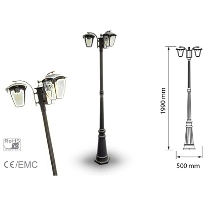 V-tac - Palo Da Terra Lampada Per Giardino Esterno IP44 Altezza 1990mm Tripla E27 Colore Nero SKU-7063