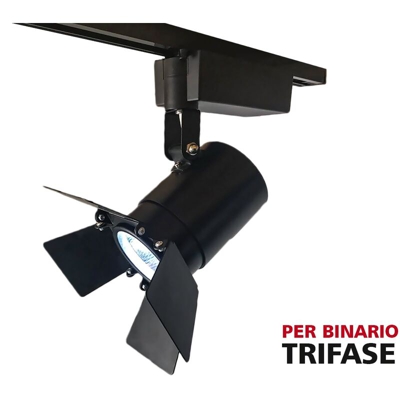 Faro Lampada Led A Binario Trifase 30W Bianco Caldo Carcassa Nera Angolo Stretto 24 Gradi Con Riflettore Regolabile - LEDLUX