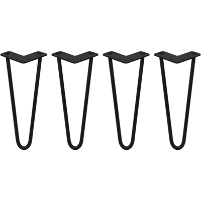 SKISKI LEGS - 4 Gambe per Tavolo a Forcina 30,5cm 2 Rebbi in Acciaio Nero Spessore 12mm