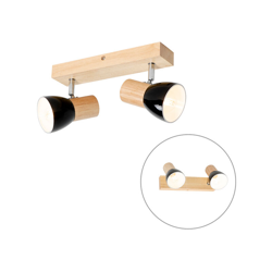 Faretto thorin - rustico - Legno,Acciaio - Nero - Oblungo Max. 2 x Watt - Qazqa características