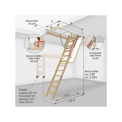 Scala Expert - C. Scala retrattile in legno - Altezza soffitto massima 2.80m - Dimensioni foro : 60x120cm en oferta