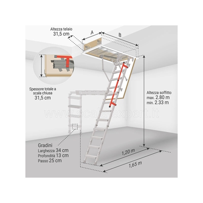 B. Scala retrattile in metallo - Dimensioni foro : 70x120cm - SCALA EXPERT