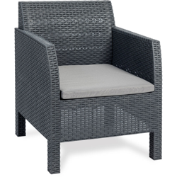Set Matilde 5 posti + tavolino e cuscino anti-uv, color marrone. Dim. cm 182x65x76h Sofa, 63x65x76h Poltrona (x2), cm 76x58x41h Tavolino - TOOMAX características