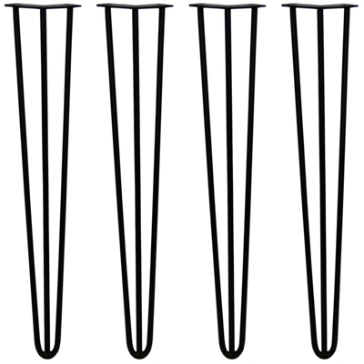 SKISKI LEGS - 4 Gambe per Tavolo a Forcina 71cm 3 Rebbi in Acciaio Nero Spessore 12mm