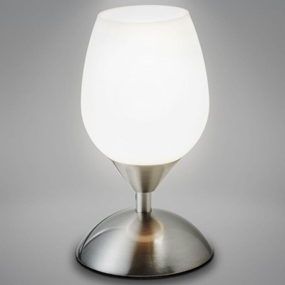 B.k.licht - Lampada da comodino, forma a sfera, interruttore touch, luce da tavolo, abat-jour dimmerabile, metallo cromato e vetro bianco, 25W,
