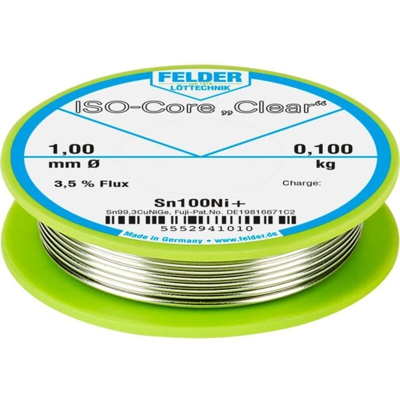 ISO-Core Clear Sn100Ni+ Stagno per saldatura Bobina Sn99.25Cu0.7Ni0.05 0.100 kg 1 mm - Felder Löttechnik