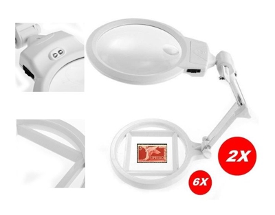 Sunlux - LENTE INGRANDIMENTO DA TAVOLO PIEGHEVOLE A DOPPIA LENTE 2X - 6X E LUCE A 2 LED