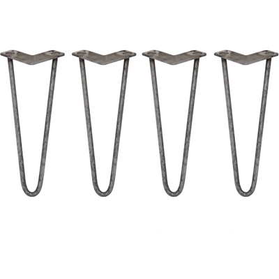 SKISKI LEGS - 4 Gambe per Tavolo a Forcina 35,5cm 2 Rebbi in Acciaio Colore Naturale Spessore 12mm